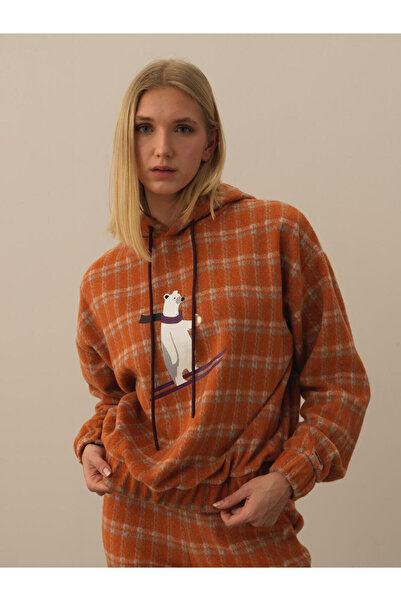 Xint Kadın Koranj Kapüşonlu Oversize Baskılı Sweatshirt