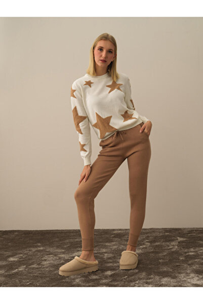 Xint Kadın Kırık Beyaz Pamuk Dokulu Regular Fit Kazak