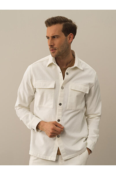 Xint Erkek Ekru Regular Fit Kadife Gömlek Ceket