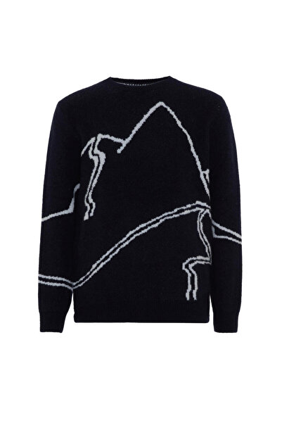 Xint Male Lacivert Mohair Desenli Kazak