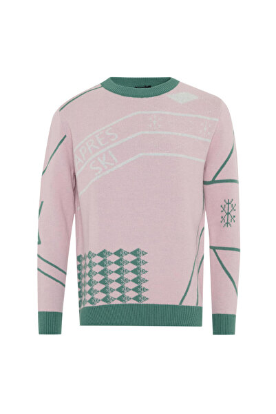 Xint Pembe Yünlü Desenli Kazak