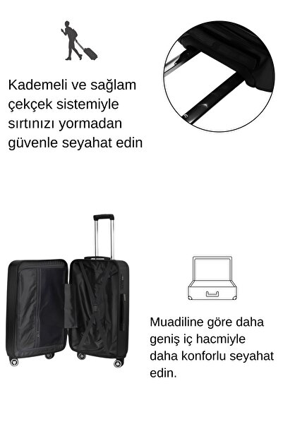 louisiana polo Orta Boy %100 Polikarbon Valiz Parlak Siyah 1815