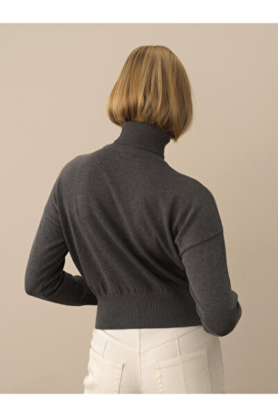 Xint Kadın Koyu Gri Pamuk Dokulu Oversize Kazak