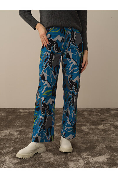 Xint Kadın Mavi Regular Fit Pano Baskı Pantolon