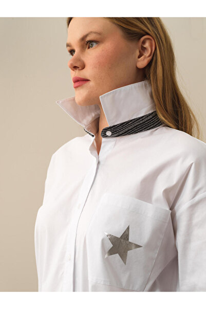 Xint Kadın Kbeyaz Pamuklu Oversize Gömlek