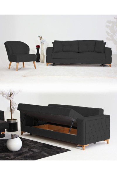 Velura Home & Living Nola Koltuk Takımı 3+1 & Bazalı Yataklı Koltuk & Kanepe ...