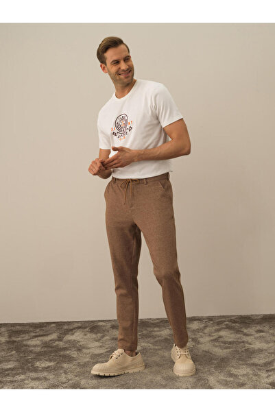 Xint Erkek Camel Doğal Yün Dokulu Slim Fit Jogger Pantolon