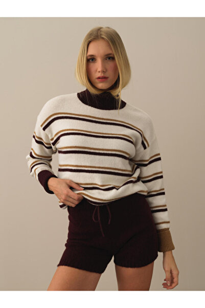 Xint Kadın Bordo Balıkçı Yaka Oversize Kazak