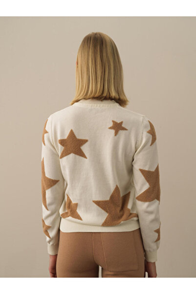 Xint Kadın Kırık Beyaz Pamuk Dokulu Regular Fit Kazak