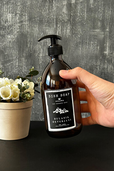 KHAKMA Modern Amber Cam Bulaşık Deterjanı Şisesi 500 ml Sıvı Deterjan Sabunluk Dish Soap Siyah Tdsqbos