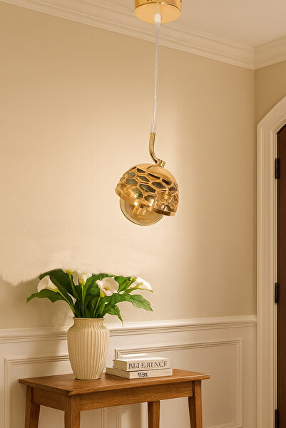 Fer Avize File Tekli Gold Kaplama Dekoratif Avize Antre Mutfak Hol Giyinme Odası Cafe