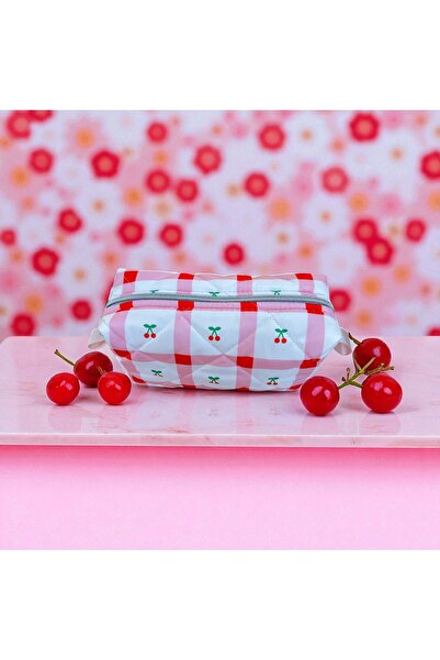 Bmp Terlik حقيبة تنظيم متعددة الأغراض لحمل أدوات التجميل على شكل الكرز