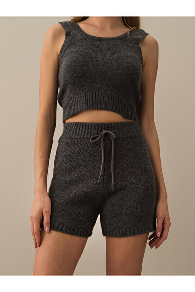 Xint Kadın Gri Regular Fit Triko Şort