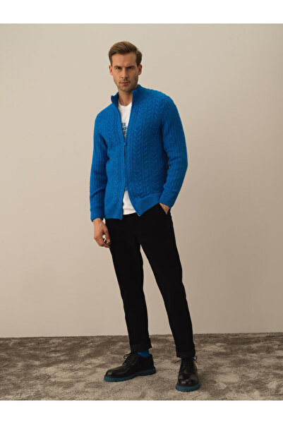 Xint Erkek Mavi Regular Fit Örgülü Hırka