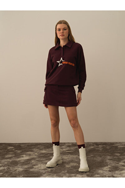 Xint Kadın Bordo Pamuklu Regular Fit Etek