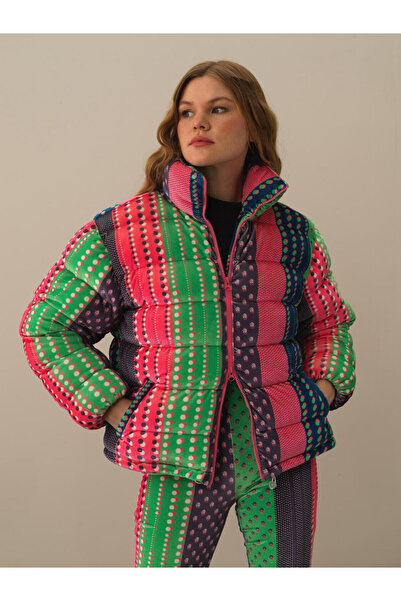 Xint Kadın Pembe Oversize Pano Baskı Şişme Mont