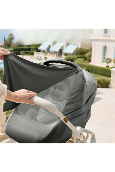 SB SizinBazar Dark Gray Stretchy Baby Stroller Cover - 100% Cotton