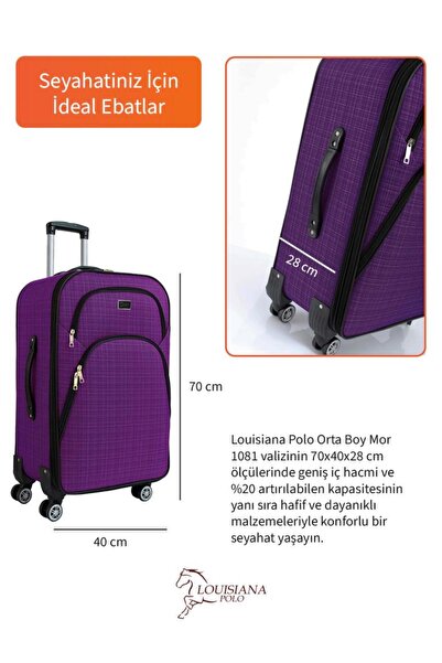 louisiana polo Orta Boy 4 Teker Kumaş Valiz Mor 1081