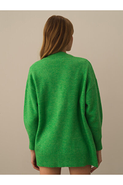 Xint Kadın Yeşil Lüks Pamuk Dokulu Oversize Hırka