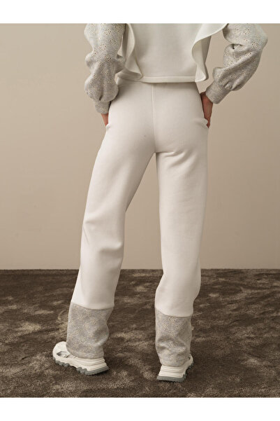 Xint Kadın Kırık Beyaz Pamuk Dokulu Regular Fit Sweat Pantolon