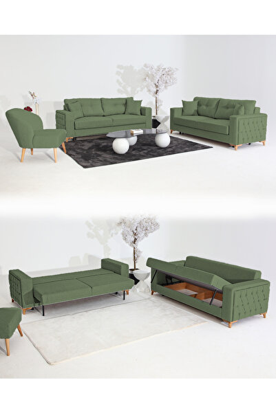 Velura Home & Living Nola Koltuk Takımı 3+3+1 & Bazalı Yataklı Koltuk & Kanep...