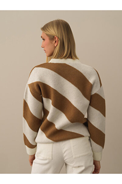 Xint Kadın Camel Lüks Pamuk Dokulu Oversize Kazak