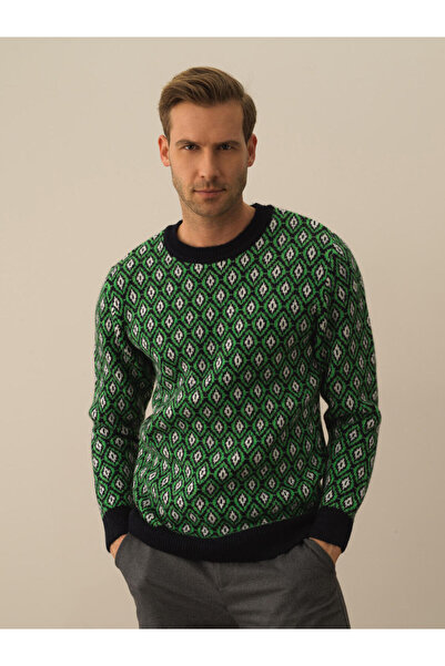 Xint Erkek Lacivert Lüks Pamuk Dokulu Regular Fit Kazak