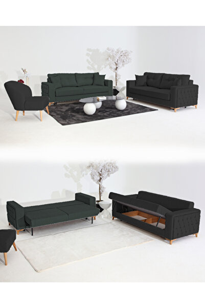 Velura Home & Living Nola Koltuk Takımı 3+3+1 & Bazalı Yataklı Koltuk & Kanep...