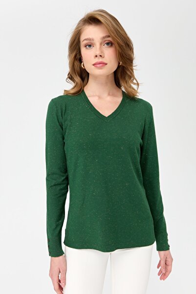 Desen Triko Γυναικεία μανίκια με λαιμόκοψη με κουμπιά Lurex μπλούζα O.Head