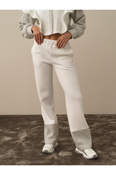 Xint Kadın Kırık Beyaz Pamuk Dokulu Regular Fit Sweat Pantolon