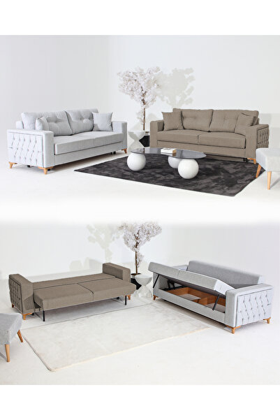 Velura Home & Living Nola Koltuk Takımı 3+3 & Bazalı Yataklı Koltuk & Kanepe ...