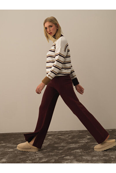 Xint Kadın Bordo Regular Fit Yünlü Triko Pantolon