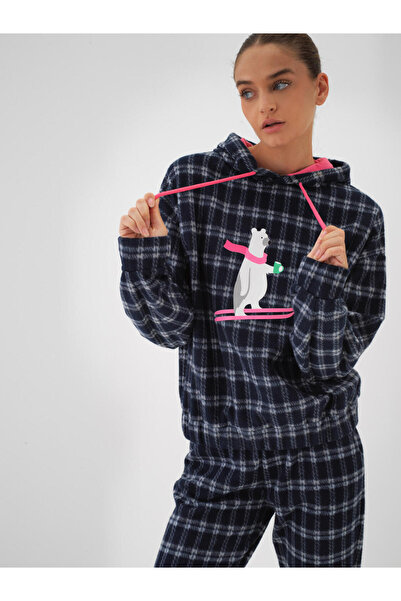 Xint Kadın Lacivert Esnek Dokulu Oversize Sweatshirt