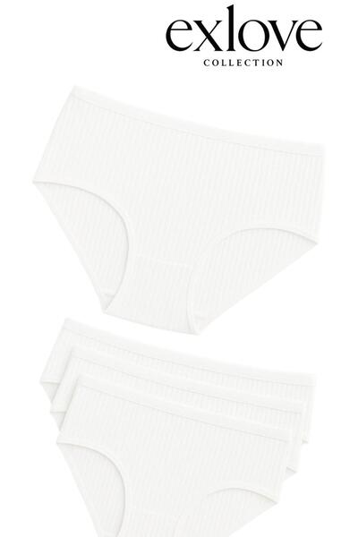 ExLove Set of 4 Ribbed Textured High Waist Women's Panties - Comfortable & Breathable