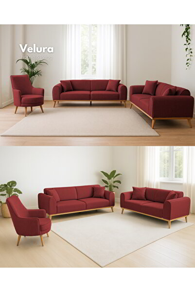Velura Home & Living Valo Oturma Grubu & Koltuk Takımı (3+3+1) - Kırmızı