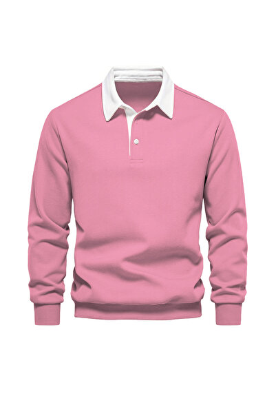 GHASSY CO. Erkek Retro Renk Bloklu Pamuklu Gömlek Yaka Sweatshirt