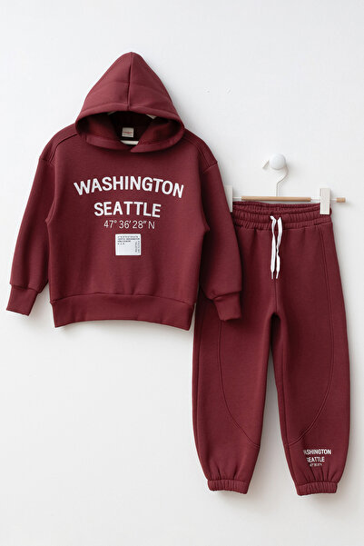 Minipodyum Boys' Top and Bottom Tracksuit Set with Printed Label Detail