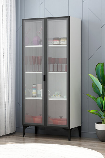 Avmpark Mila Erzak Dolabı 2 Kapaklı Raflı 180 cm Şeffaf Kapaklı Çok Amaçlı Dolap