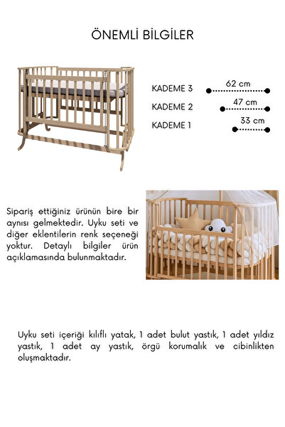 BebeK on For Doğal Ahşap Mabela Anne Yanı Besik Örgü Kahve Krem Set Asansörlü 3kademeli 0-5 Yaş 72x124