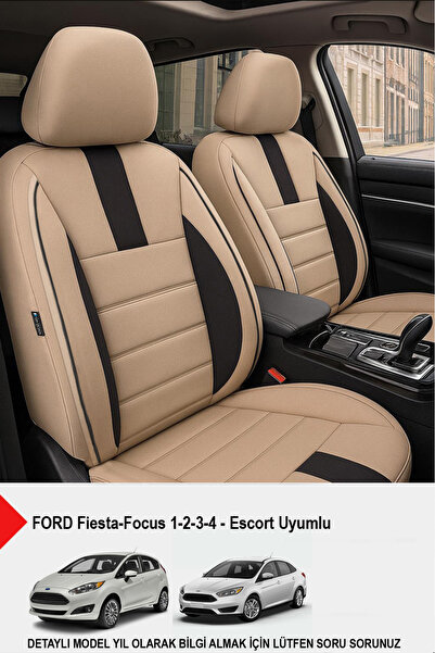 GM-DESIGN غطاء مقعد السيارة من الريش التايلاندي باللون البيج من Onyx (متوافق مع FORD Focus-Fiesta-Escort)