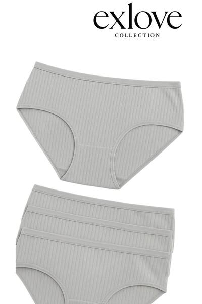 ExLove Set of 4 Ribbed Textured High Waist Women's Panties - Comfortable & Breathable