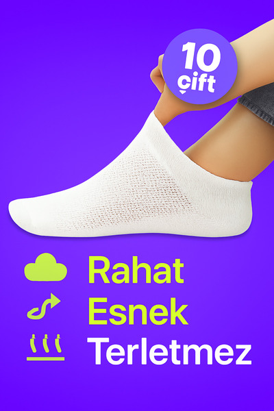 Esinti 10 Pairs of Rice White Ankle Length Women's Men's Unisex Socks Non-Sweating Summer Thin Booties Socks (36-40)
