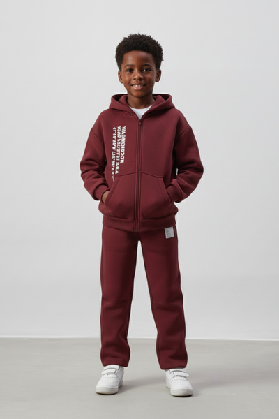 Minipodyum Printed Front Zipper Boys' Bottom Top Tracksuit Set