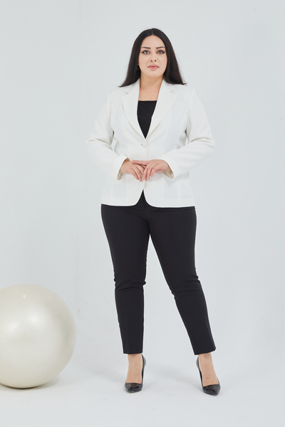 Fagi Women's Large Size Buttoned Classic White Jacket