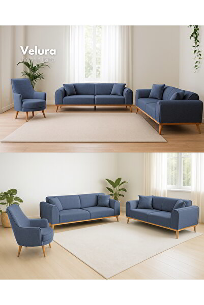 Velura Home & Living Valo Oturma Grubu & Koltuk Takımı (3+3+1+1) - Mavi
