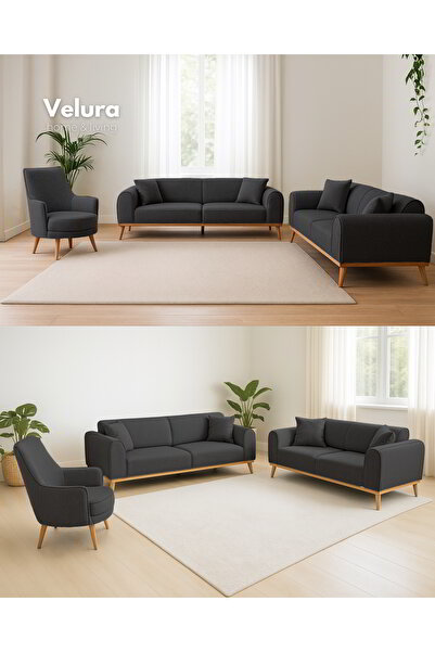 Velura Home & Living Valo Oturma Grubu & Koltuk Takımı (3+3+1+1) - Antrasit