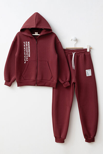 Minipodyum Printed Front Zipper Boys' Bottom Top Tracksuit Set