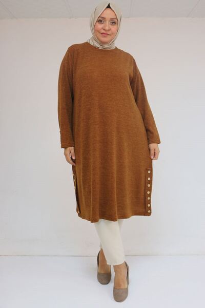 Eslina 58109 Plus Size Mir Tunic with Buttons - Tan