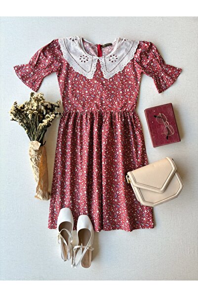 KÜÇÜĞÜM BUTİK Kadın Vintage Fisto Yakalı Poplin Elbise