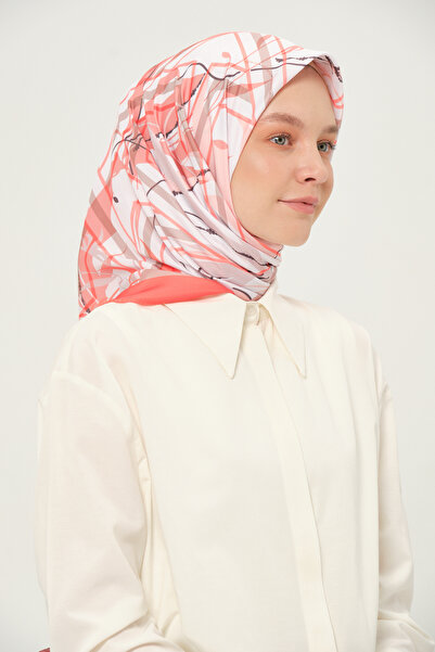 Madame Polo Eșarfă Twil cu model 90x90 Cm Țesătură anti-alunecare Roz Bomboană